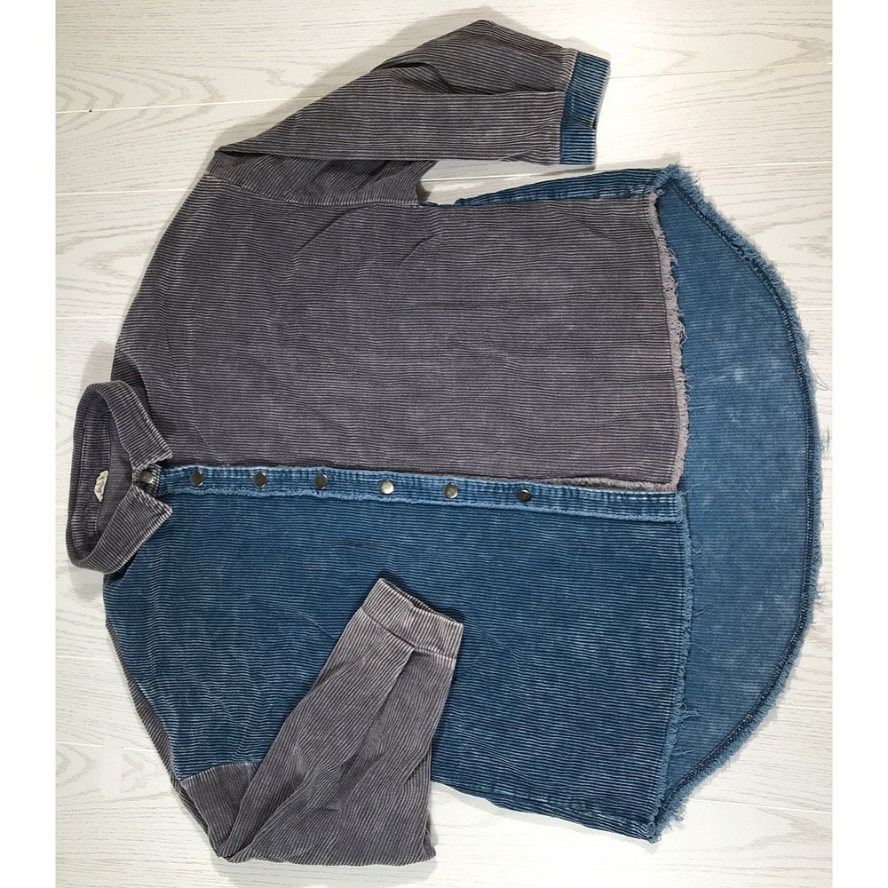 Anthropologie POL Corduroy Shirt Women's L Button Up Blue Gray Collared Shacket